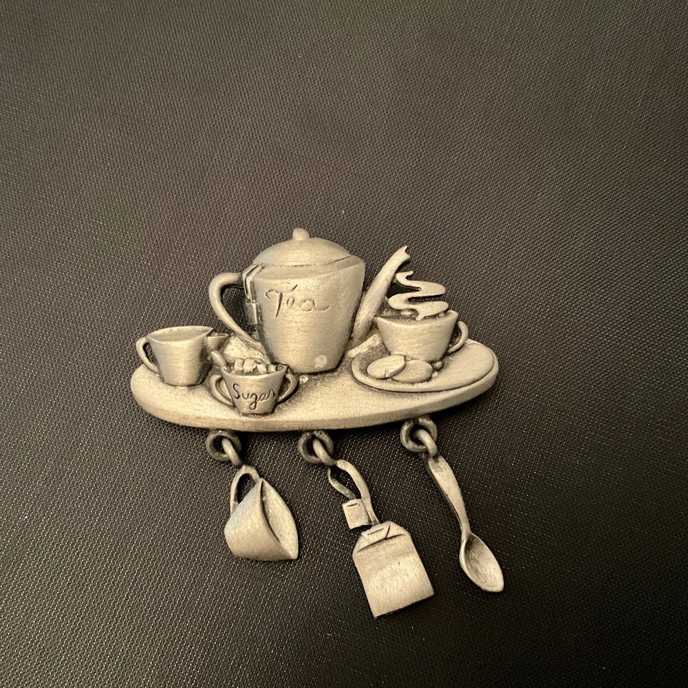Charming Pewter Tea Party Brooch by JJ